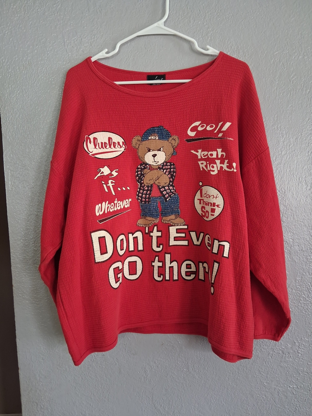 chic Vintage 90s Red Graphic Bear Crewneck Clueless Phrses XL